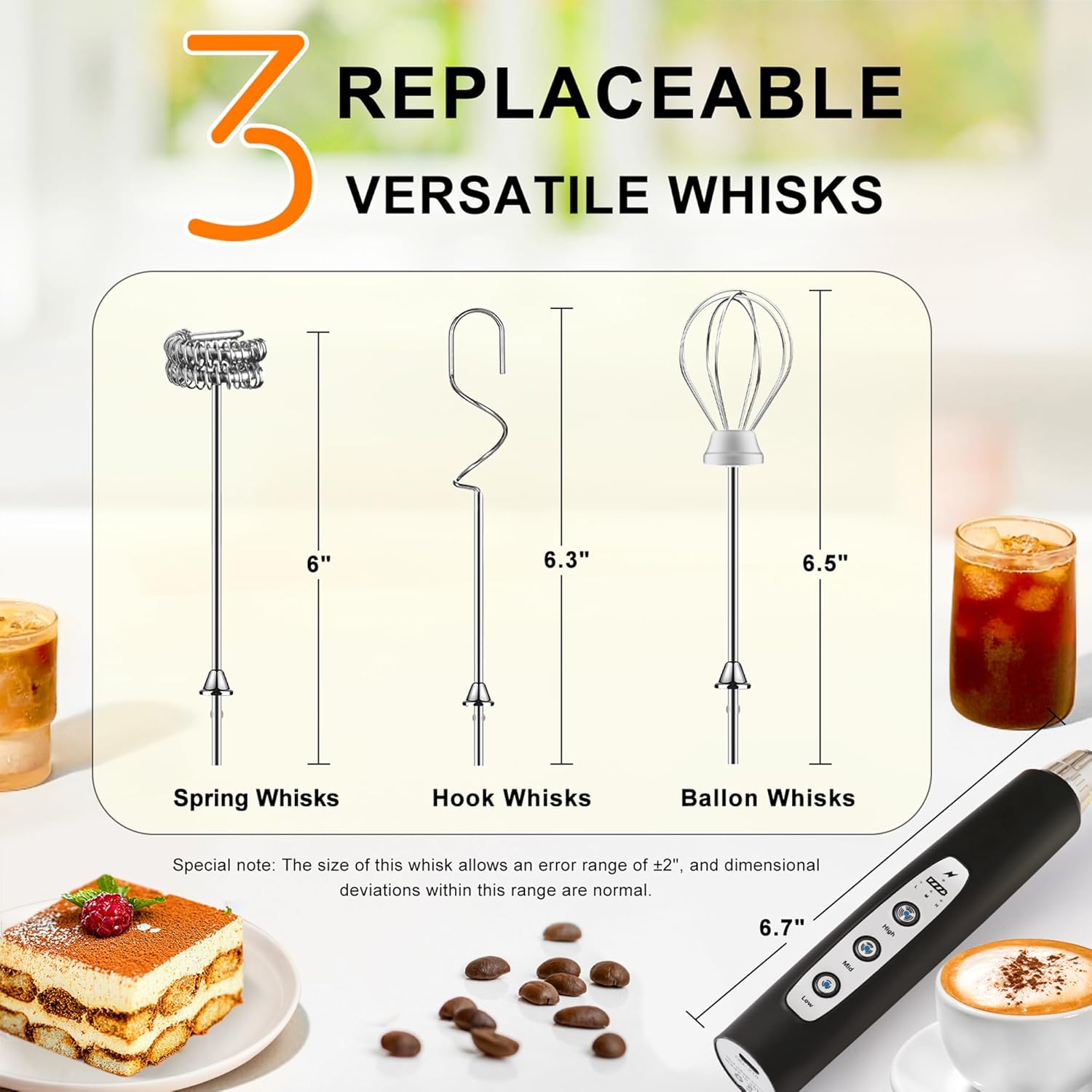 Black Handheld Electric Milk Frother Wand