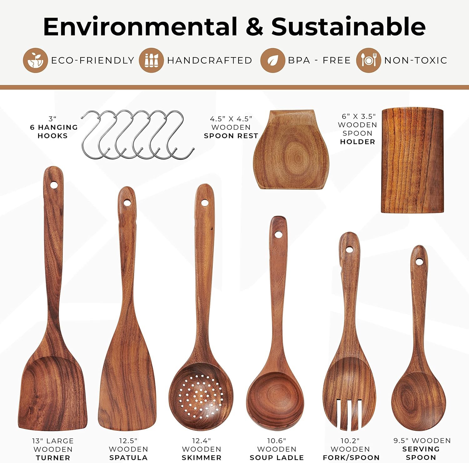 Non-Scratch Wooden Cooking Utensils Set